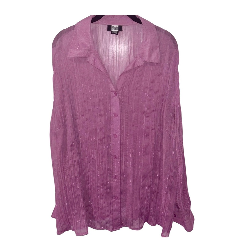 Studio 1940 Orchid Purple Krinkle Metallic Silver Thread Blouse Plus Size 22/24W